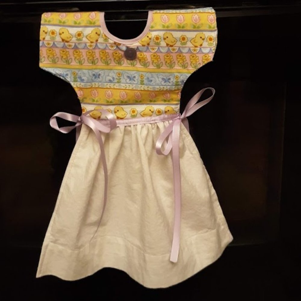 Dress Tea Towel for Oven Stove handle Easter theme Hand-crafted Yellow Purple